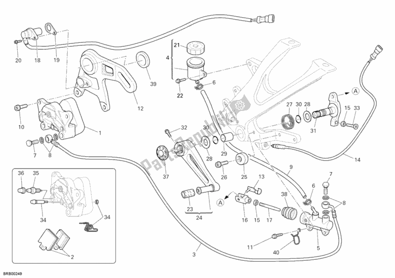 Tutte le parti per il Sistema Frenante Posteriore del Ducati Desmosedici RR 1000 2008